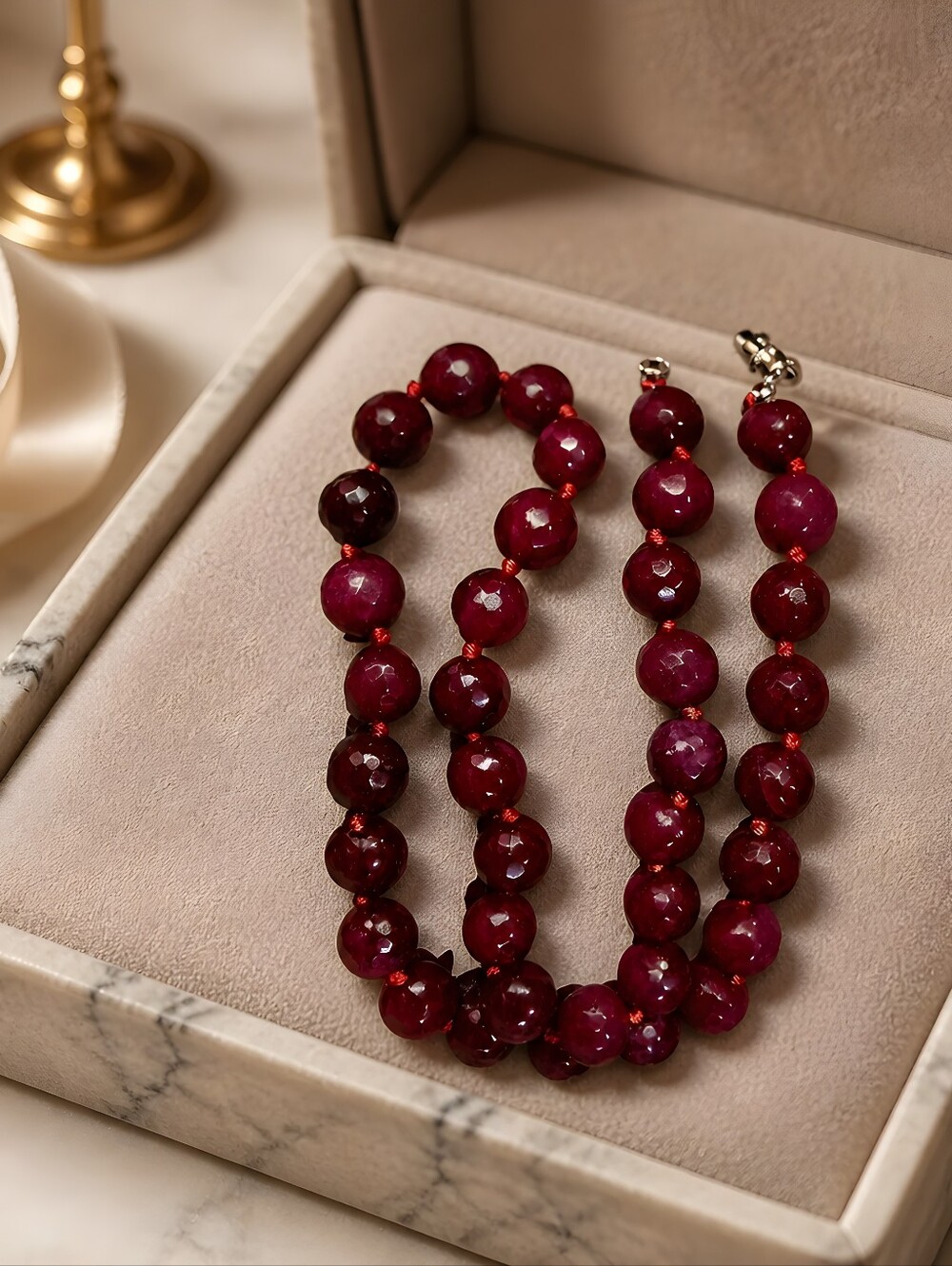 Dyed Red Jade From India NWOT - Picture 3 of 8